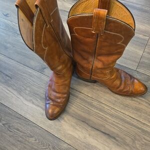 Tony Lama Men's Brown Leather Cowboy Boots 8.5 Uppers 10"